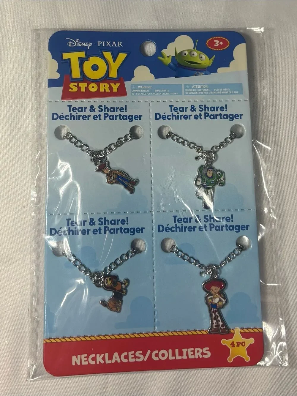 4 New Toy Story Kids Silver Charm Necklaces - Blue Packaging